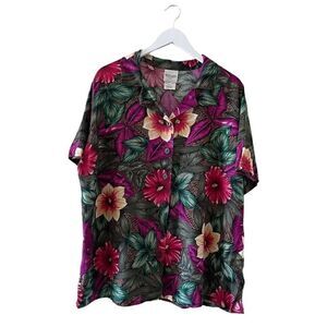 Bentley Tropical Floral Print Button Down Plus Casual Lightweight Top 22W #1217